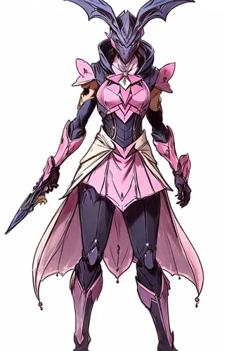 cynosbatos,pink quill,yulan magnolia,dark-type,dragoon,pink robin,female warrior,evangelion evolution unit-02y,swordswoman,shoulder pads,huntress,dark elf,alien warrior,neottia nidus-avis,pink vector,