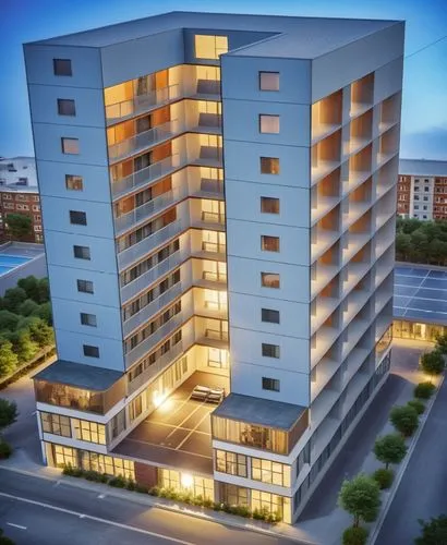 12 story apartment complex, with the ground floor being stores. the middle gap is acting as a courtyard with a pool. parking surrounds the building
,residencial,condominia,houston texas apartment comp