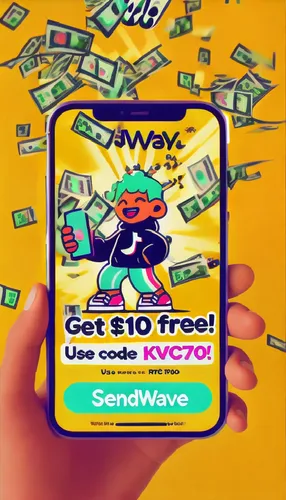 a person holding a phone that is displaying a poster with money coming out,scratchcard,screenwipe,sweepback,squid game card,swallet,sofware