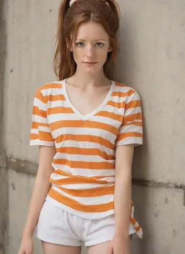 pippi longstocking,redhead doll,pumuckl,girl in t-shirt,raggedy ann,horizontal stripes,striped background,mime,orange color,orange,redheaded,striped,pin stripe,daisy 1,stripes,daisy 2,cotton top,murcott orange,bright orange,children's photo shoot