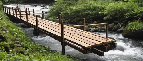 Construct a wooden plank bridge over a flowing river,wooden bridge,beam bridge,moveable bridge,teak bridge,hanging bridge,log bridge,bailey bridge,segmental bridge,scenic bridge,viola bridge,hangman's