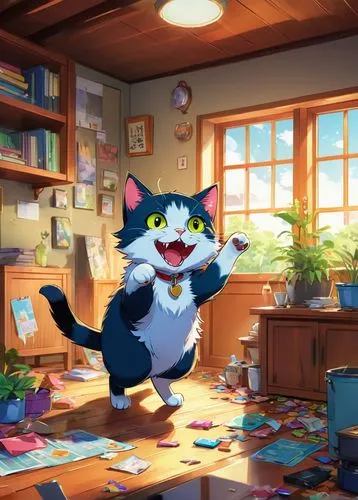 korin,sendak,alberty,cattery,children's background,ognyan,ghibli,nyan,game illustration,studio ghibli,tennekoon,hikikomori,fluffy diary,miyazaki,cartoon cat,kinkade,kittelsen,calico cat,maometto,tom,Illustration,Japanese style,Japanese Style 03