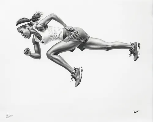 female runner,sprint woman,leap,runner,michael jordan,leap for joy,leaping,air,charcoal drawing,free running,hurdle,graphite,sprinting,air jordan,to run,nike free,athlete,athletic,running shoe,triple jump,Illustration,Black and White,Black and White 35