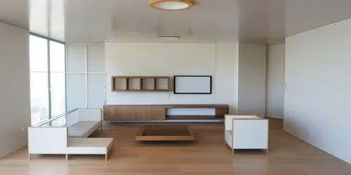 hay un televisor en la pared del fonto y los muebles aereos son de madera,empty modern white apartment in the desert,anastassiades,associati,minotti,japanese-style room,modern room,vitra,Photography,G