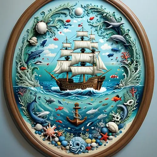 porthole,ship's wheel,ships wheel,nautical paper,sea fantasy,nautical banner,full-rigged ship,east indiaman,nautical star,nautical,maritime,ocean pollution,nautical colors,compass rose,waterglobe,sea sailing ship,blue planet,decorative plate,maelstrom,galleon ship,Illustration,Realistic Fantasy,Realistic Fantasy 19