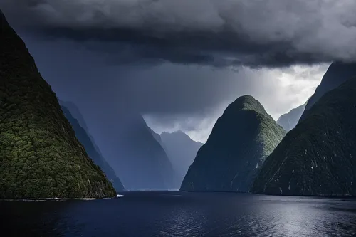 milford sound,new zealand,nordland,lembeh,baffin island,south island,marvel of peru,fjord,norway coast,mountain and sea,norway island,north island,landscape photography,fjords,tasmania,landscapes beautiful,antarctic,giant mountains,lysefjord,backwaters,Illustration,Japanese style,Japanese Style 10