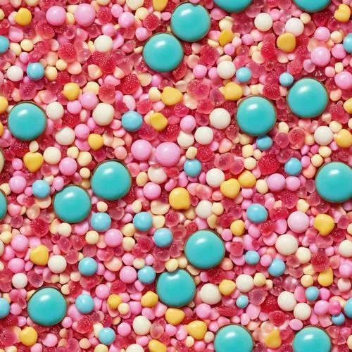 seamless candy ground texture,colorful candies are scattered on top of each other,orbeez,nonpareils,ufdots,candy pattern,cupcake background,bonbons,Illustration,Abstract Fantasy,Abstract Fantasy 11