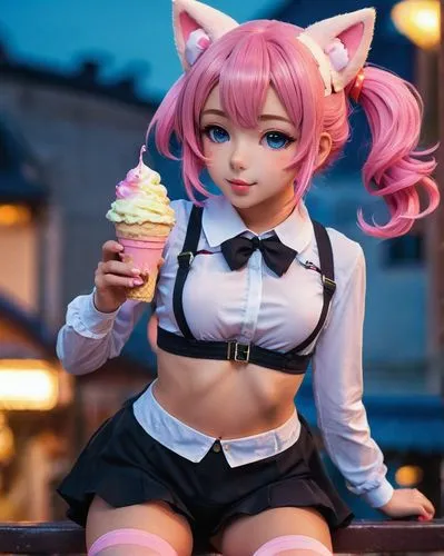 kawaii ice cream,pink ice cream,neopolitan,sundae,ice cream,milk ice cream,Photography,General,Cinematic