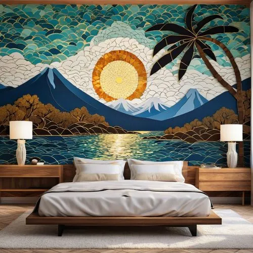 wall decoration,wall decor,headboard,boho art style,wall painting,boho art,headboards,sleeping room,dream beach,wall art,beach landscape,decorative art,wallcoverings,tropical beach,tapestries,japanese-style room,bohemian art,bedspread,patterned wood decoration,tropical house,Photography,General,Realistic