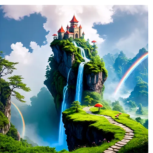 fantasy landscape,fantasy picture,cartoon video game background,3d fantasy,fairyland,landscape background,skylands,fantasy world,imaginationland,fairy world,rivendell,neverland,fantasy art,fairy village,world digital painting,fairy tale castle,rainbow background,fantasy city,dreamlands,wonderlands,Illustration,Retro,Retro 20