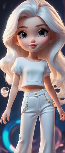 Imagen AI arte el nombre Grabado Yadira Niña hermosos pantalones blancos con detalles y top del mismo tono en texto elegante ""DIOSA"", fuente 3D en negro Chibi hermosa niña curvi en peli blanco, cabe