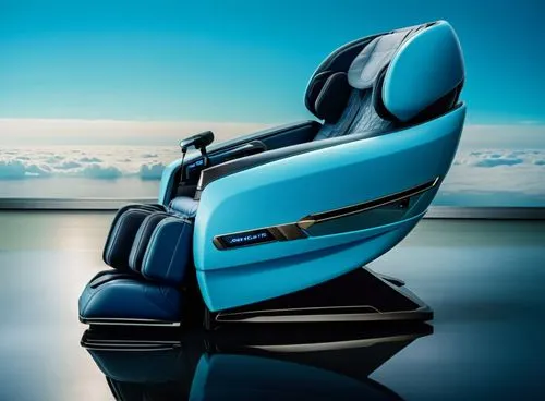 高端款按摩椅,a blue and black reclining chair sits in the middle of water,ekornes,multiseat,new concept arms chair,office chair,tailor seat,recaro,Photography,General,Natural