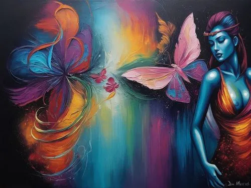 rainbow butterflies,ulysses butterfly,passion butterfly,butterfly effect,butterfly background,oil painting on canvas,aurora butterfly,butterflies,mariposa,julia butterfly,bodypainting,radha,neon body painting,mariposas,art painting,flutter,fantasy art,butterfly,dream art,pintura,Illustration,Realistic Fantasy,Realistic Fantasy 25