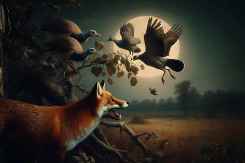 same background,fox stacked animals,fantasy picture,foxes,fox hunting,photomanipulation,photo manipulation,garden-fox tail,the night of kupala,woodland animals,bird bird-of-prey,nocturnal bird,hunting