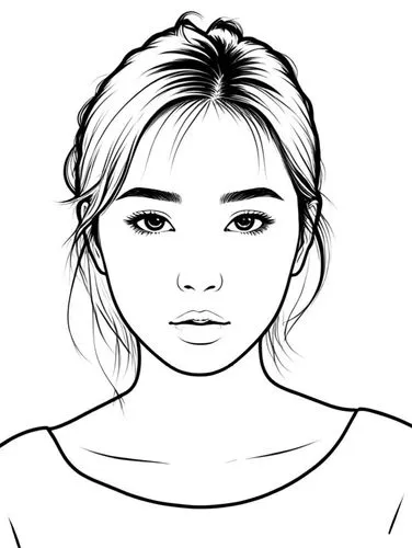 女生，线稿，线条艺术，简洁的线条，简约主义，粗线条,the girl's face, with her hair pinned to her side,eyes line art,line drawing,rotoscoped,fashion vector,line art,coloring page,vectoring,mono-line line art,coloring pages,mono