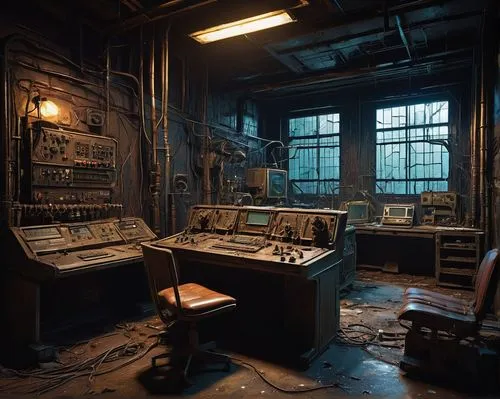 engine room,computer room,the boiler room,chemical laboratory,switchboard,manufactory,switchboards,workbench,laboratories,laboratory,circuitry,industrial,chemical plant,heavy water factory,substation,abandoned factory,industrial ruin,instrumentarium,edsac,the server room,Illustration,Retro,Retro 05