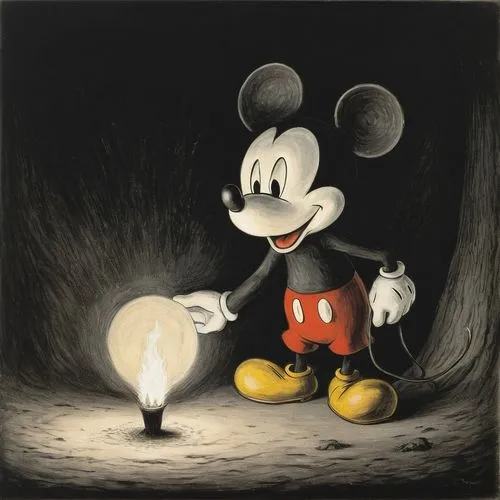 mickey mouse,a painting of mickey mouse in a cave,mickey mause,micky mouse,mickey,micky,yakko,topolino,Illustration,Black and White,Black and White 23