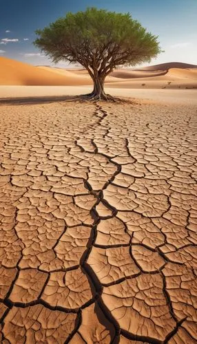 A lone tree stands in the middle of a vast desert, its roots digging deep into the parched earth. The scene reflects the enduring nature of truth, which can survive even in the harshest environments.,