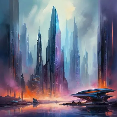 futuristic landscape,coruscant,homeworld,homeworlds,fantasy landscape,arcology,cybercity,fantasy city,futuristic architecture,alien world,cityscape,coldharbour,cardassia,citadels,jablonsky,alien planet,sci - fi,sci fi,scifi,sci fiction illustration,Illustration,Paper based,Paper Based 24