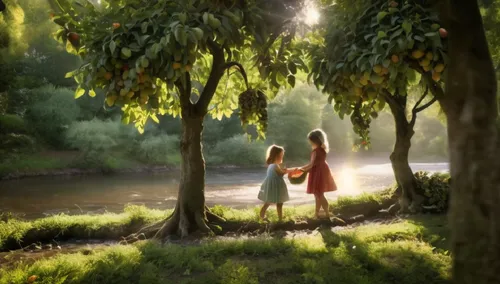 terabithia,kupala,happy children playing in the forest,arrietty,adam and eve,fairy forest,Photography,General,Cinematic