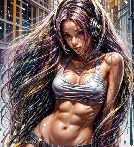 Make hair color more vibrate colors, remove headphones, make lips bigger with sex appeal,sindel,psylocke,madelyne,muscle woman,witchblade,blackfire,sasha,abs,siryn,strongwoman,trish,starfire,illyria,s