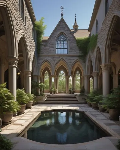 courtyards,theed,cloister,cloistered,cloisters,courtyard,rivendell,monastic,monastery,briarcliff,greystone,inside courtyard,monastery garden,narthex,monasteries,pool house,abbaye,convent,persian architecture,mansion,Art,Artistic Painting,Artistic Painting 48