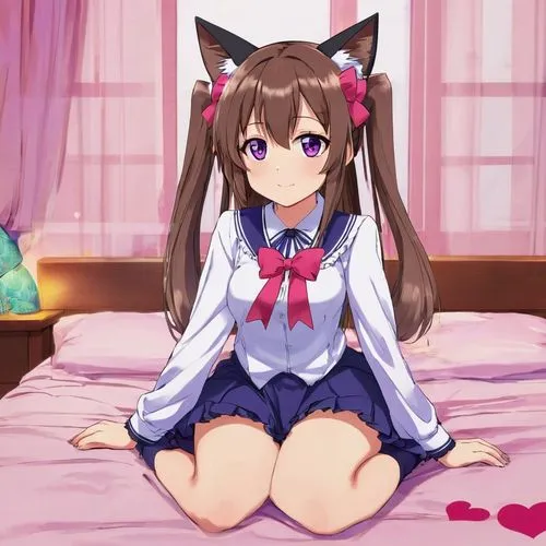 miku maekawa,nyan,cat ears,cat kawaii,mikuru asahina,kawaii,long-haired hihuahua,koto,cute heart,azuki bean,honmei choco,calico,cocoa,naginatajutsu,ako,kawaii girl,katz,japanese kawaii,sitting on a chair,ayu,Illustration,Japanese style,Japanese Style 03