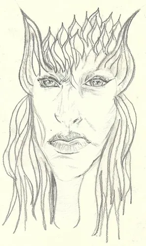 sidhe,cailleach,ifrit,violet head elf,aslaug,elfquest,female face,lilandra,elven,demoness,woman's face,brunhild,yavana,erinyes,spellcaster,horn of amaltheia,vorlon,caramon,line drawing,undine