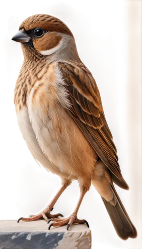 Small sparrow, perched, brown feathers, tiny legs, sharp claws, detailed talons, soft fluffy plumage, subtle texture, natural pose, warm lighting, shallow depth of field, 3/4 composition, gentle focus