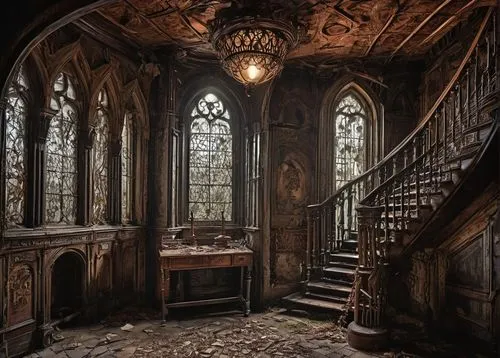 ornate room,victorian room,upstairs,vestry,staircase,gothic style,gringotts,hall of the fallen,empty interior,downstairs,sacristy,entrance hall,abandoned room,hallway,old victorian,diagon,hogwarts,outside staircase,dandelion hall,entryway,Illustration,Realistic Fantasy,Realistic Fantasy 42