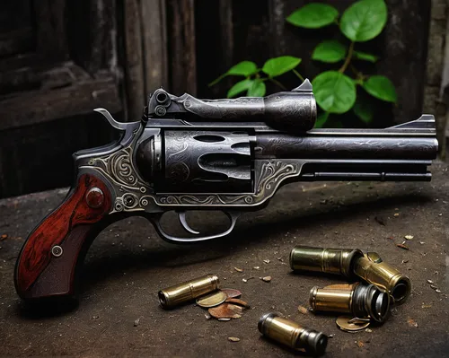 Write a horror story set in an abandoned mansion, with the bullpup revolver as the only means of defense against supernatural creatures.,colt 1873,vintage pistol,colt 1851 navy,revolvers,smith and wes