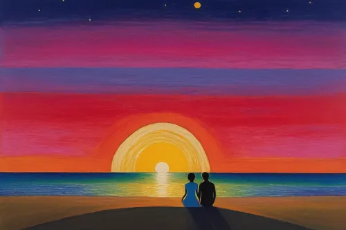 loving couple sunrise,romantic scene,guiding light,honeymoon,sun and moon,rainbow bridge,the luv path,vintage couple silhouette,oil painting on canvas,two people,the horizon,tramonto,sun and sea,sunset beach,couple silhouette,sunset,sun,romantic night,beach walk,coast sunset,Art,Artistic Painting,Artistic Painting 26