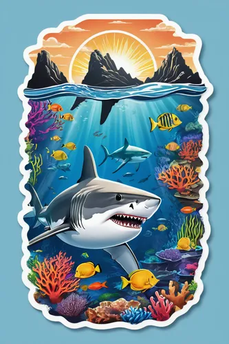 clipart sticker,great white shark,shark fin soup,requiem shark,bull shark,shark,seamless pattern,sharks,aquarium decor,tiger shark,animal stickers,shoal,postage stamp,summer clip art,sea animals,sand tiger shark,aquatic animals,vector graphics,scrapbook clip art,my clipart,Unique,Design,Sticker