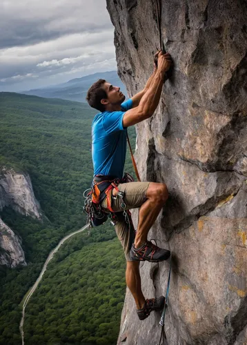 Create a poem that explores the emotional journey of a rock climber as they mount a challenging cliffside.,climbing hands,climbing hold,free solo climbing,men climber,climbing rope,alpine climbing,cli