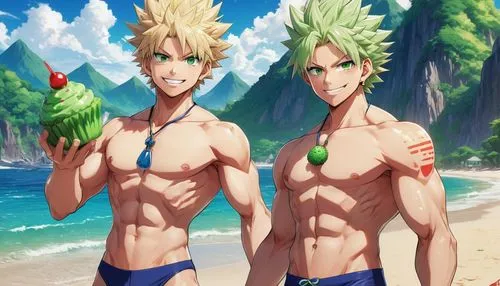 mermen,beach goers,watermelons,summer background,beach background,beachgoers,coconuts on the beach,bananafish,pinya,malakunas,summer icons,nordics,midorikawa,salick,coconuts,baras,beachwear,speedos,coconspirators,archipelagoes,Illustration,Japanese style,Japanese Style 03