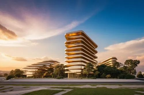 this is an artistic po of a modern building that has the curves of a building being curved,mamaia,escala,belek,jesolo,baladiyat,seidler,Photography,General,Realistic