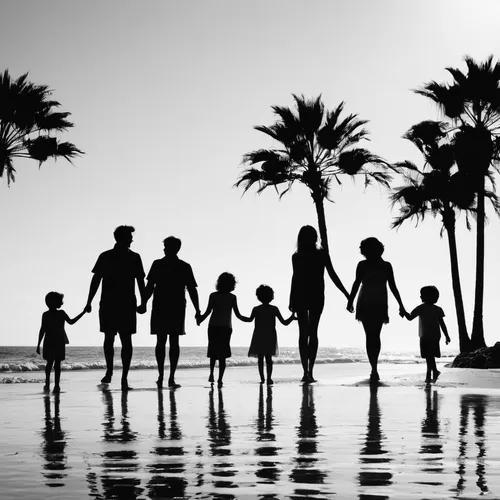 Imagine a comedy film about a quirky family living in Capo Santa Monica.,people on beach,harmonious family,parents with children,international family day,families,the dawn family,parents and children,