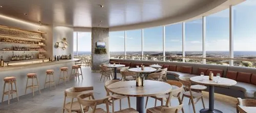 a dining area with round table and stools in the middle,renderings,skylon,wine bar,penthouses,skybar,blythswood,Photography,General,Commercial