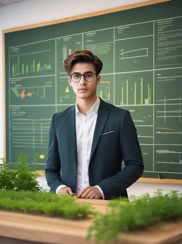 Architecture student, male, 25yo, formal wear, glasses, neat hair, holding a model, standing in front of a large presentation board, university campus, modern building, natural light, wooden floor, gr