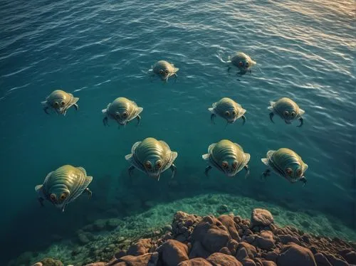 turtles,stacked turtles,floating islands,artificial islands,school of fish,aquaculture,sea trenches,water turtle,green turtle,green sea turtle,cube sea,sea cows,turtle pattern,underwater landscape,island suspended,artificial island,island residents,sunken ship,floating huts,hatchlings,Photography,General,Realistic