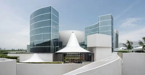 modern, curve facade, curve roof, monumental, glass facade, white, indonesia, morning, hotel, trees,shenzhen vocational college,biotechnology research institute,hongdan center,glass facade,modern buil