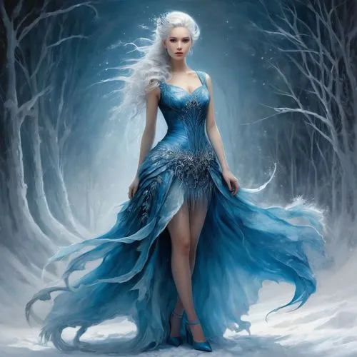 the snow queen,ice queen,blue enchantress,white rose snow queen,ice princess,fantasy picture,Illustration,Realistic Fantasy,Realistic Fantasy 16