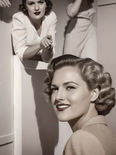 Historical scene in Texas,vintage po of a woman with two others behind,jane russell-female,ingrid bergman,1940 women,hayworth,stanwyck,gena rolands-hollywood,Photography,Black and white photography,Bl