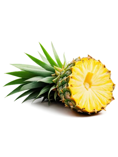 Colorful pineapple, ripe, tropical fruit, green leaves, juicy sweet flesh, detailed texture, shiny surface, warm golden light, soft focus, 3/4 composition, still life, vibrant colors, high contrast, s