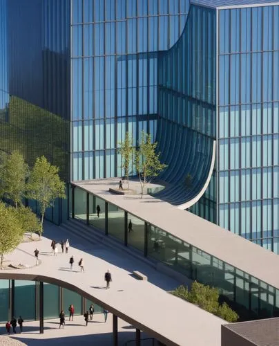 the glass walls of a modern building in a city,koolhaas,bjarke,mvrdv,autostadt wolfsburg,bocconi,skolkovo,Photography,General,Realistic