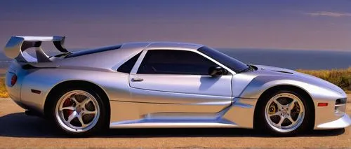 concept car, Le Mans GT style, wide angle zoom, (futuristic car), Dodge M4S, (Alfa Romeo Carabo), 1998, (Dodge Stealth R/T), (Diablo SV GTR), Silver chrome matte , (vinyl wrap), (Dodge Viper SRT10 GTS