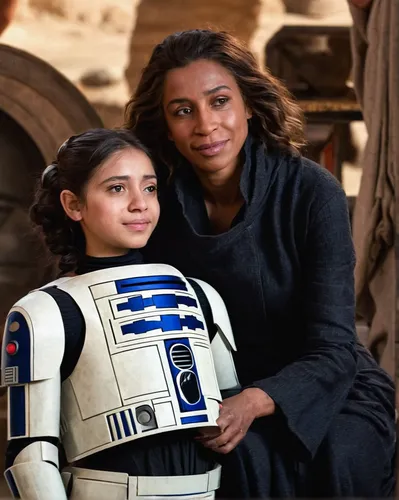 Lourd with her mother on the set of Star Wars: The Force Awakens,mother and daughter,r2d2,rots,mom and daughter,father and daughter,star mother,starwars,star wars,princess leia,droid,droids,little gir