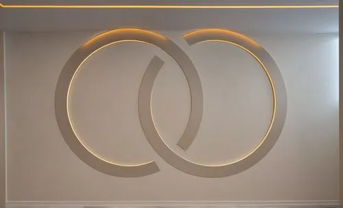 
Gypsum decoration in the ceiling of a room with hidden LED lighting,two circles in a room with a wall,airbnb logo,airbnb icon,penannular,letter o,omnicom,annular,Photography,General,Realistic