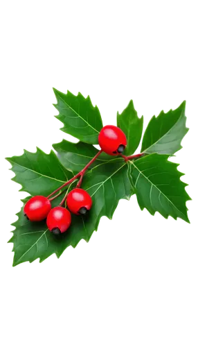 Christmas berry, red berry, shiny surface, green leaves, snowflakes around, festive atmosphere, bright lighting, close-up shot, macro photography, detailed texture, transparent background.,american ho