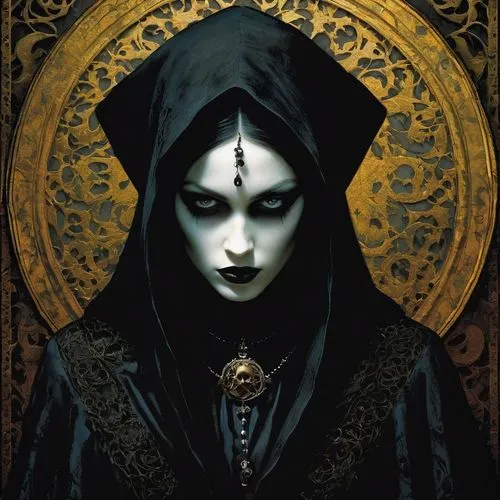 gothic portrait,gothic woman,priestess,dark gothic mood,goth woman,sorceress,gothic fashion,gothic,gothic style,widow,seven sorrows,vampire woman,the enchantress,the nun,vampire lady,occult,dark art,mystical portrait of a girl,dark elf,mirror of souls,Illustration,Realistic Fantasy,Realistic Fantasy 29